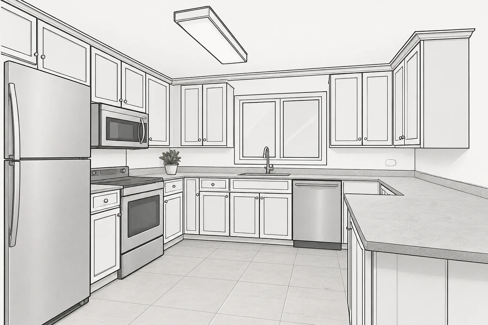 Our drawing of a kitchen that just sold, behind its old cabinet doors
